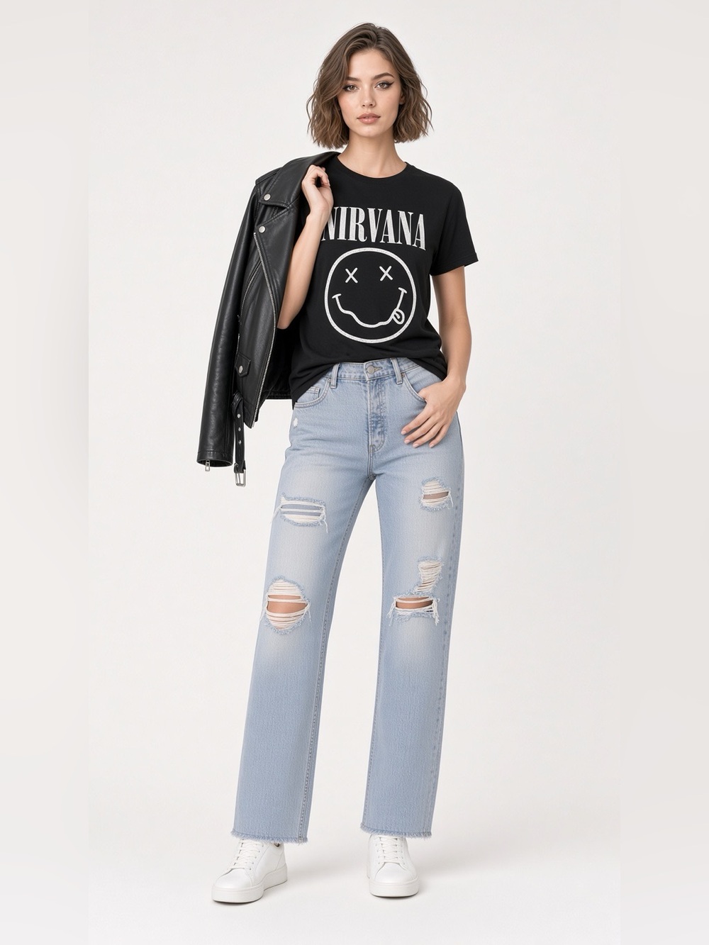 Old Navy Light Blue Distressed Wide-Leg Jeans